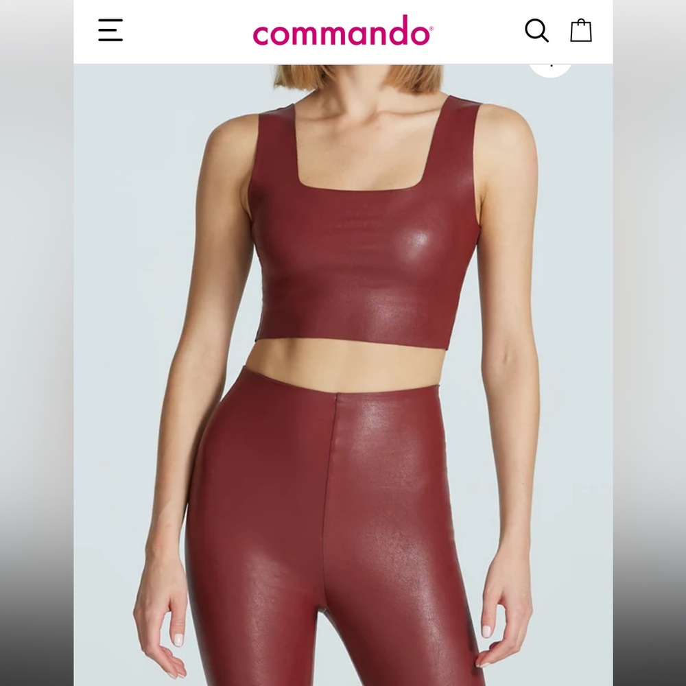 Commando Women's Burgundy Faux Leather Crop Top sz M